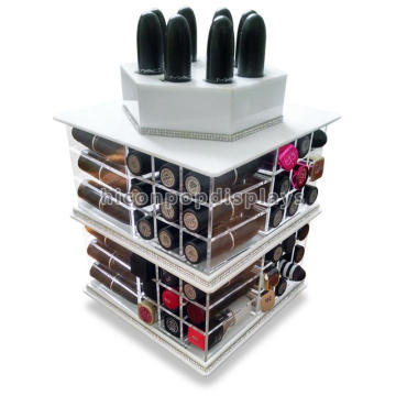 Großhandel Kosmetik-Store Desktop-Display 4-Wege-Taschen Lippenstift Drehen Acryl Lippenstift Holder